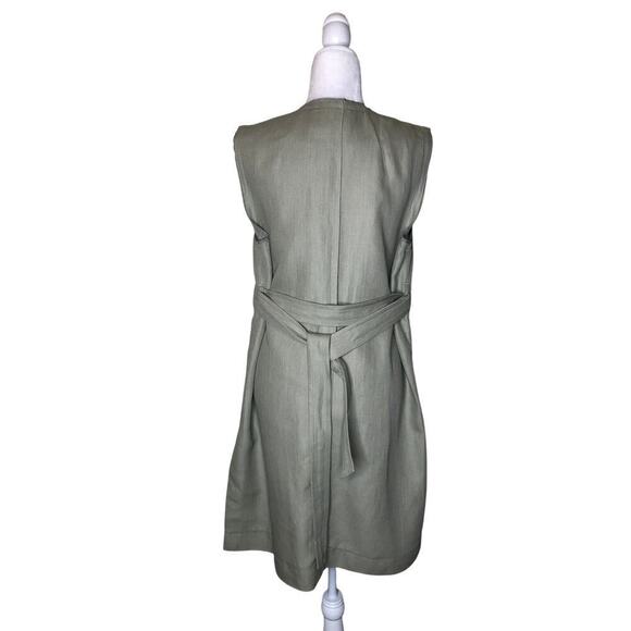 NAMU Belted Linen Sleeveless Midi Dress V- Neckline Minimalist Casual Sz: L - Picture 5 of 15
